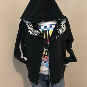 Victoria’s Secret pink zip up hoodie with white piping on the sleeve